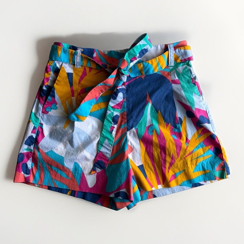 J.Crew Tropical Floral Print Tie-Waist Poplin Shorts Size 0